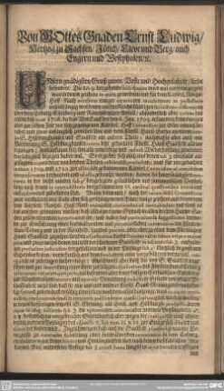 Von Gottes Gnaden Ernst Ludwig, Hertzog zu Sachsen. Jülich, Cleve und Berg, auch Engern und Westphalen, rc.