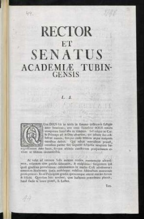 Rector Et Senatus Academiae Tubingensis L. S.