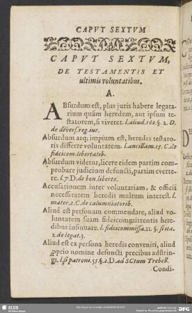 Caput Sextum. De Testamentis Et ultimis voluntatibus