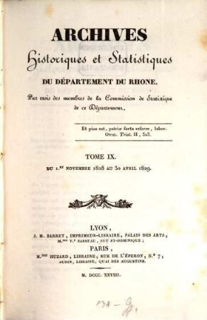 Archives historiques et statistiques du Département du Rhône. 9. 1828/29 (1828)