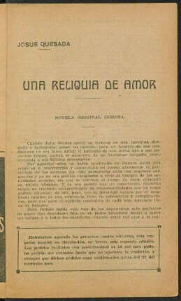 Una reliquia de amor : novela original inédita