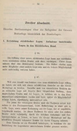 1. Errichtung eklektischer Logen. Aufnahme bestehender Logen in den Eklektischen Bund.