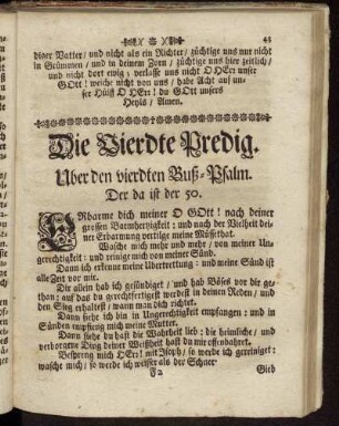 Die Vierdte Predig. Uber den vierdten Buß-Psalm. Der da ist der 50.