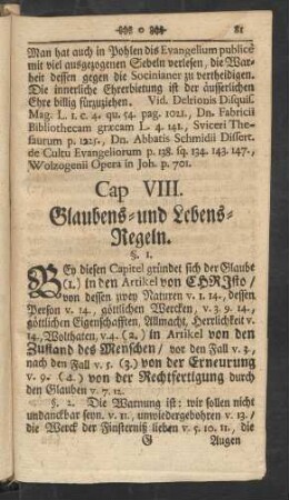 Cap. VIII. Glaubens- und Lebens-Regeln