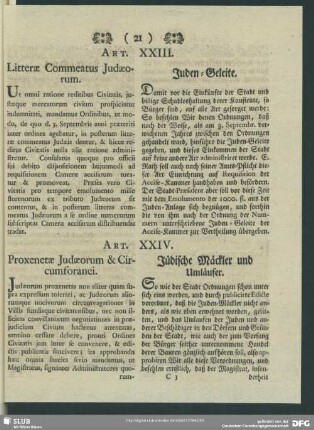 Art. XXIII. Litterae Commeatus Iudaeorum