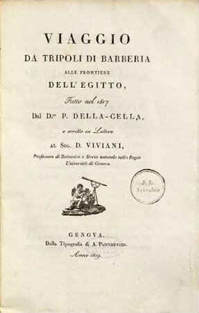 Viaggio da Tripoli di Barberia alle frontiere dell'Egitto