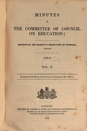 Minutes of the Committee of Council on Education. 1852/53, Vol. 2