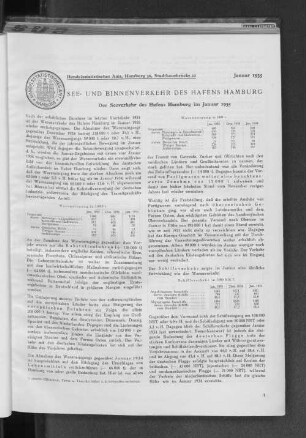 Der Seeverkehr des Hafens Hamburg im Januar 1935