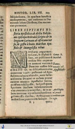 Liber VII. De gestis à beato Matthaeo Apostolo et Evangelisto.