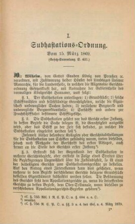 I. Subhastations-Ordnung. Vom 15. März 1869