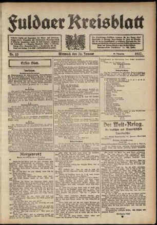Erste Ausgabe vom Mittwoch, den 31. Januar 1917.