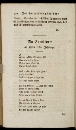 An Carolinen an ihrem ersten Jahrestage.