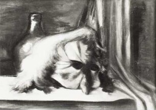 Maskenstilleben (mit Flasche) : Völker, Karl: Maskenstilleben (mit Flasche). Öl/Pappe; 49 x 69,5 cm. um 1946/47. Berlin: Staatliche Museen zu Berlin, Nationalgalerie