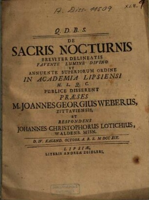 De sacris nocturnis breviter delineatis ...
