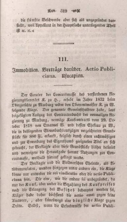 111. Immbilien. Verträge darüber. Actio Publiciana. Usucapion.