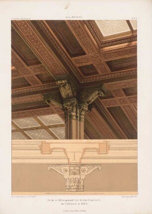 Decke im Stadtverordnetensitzungssaal des Berliner Rathauses (Rotes Rathaus), Berlin: Ansicht (aus: Architektonisches Skizzenbuch, H. 116/5, 1872)