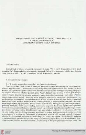 28: Sprawozdanie z działalności Komitetu Nauk o Sztuce Polskiej Akademii Nauk od kwietnia 2002 do marca 2003 roku