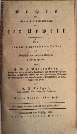 Archiv für die neuesten Entdeckungen aus der Urwelt : ein Journal in zwangfreien Heften. 4. 1822