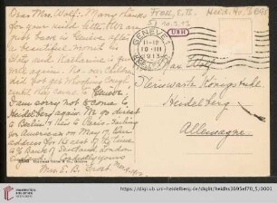 Briefe von Edwin Brant Frost an Max Wolf: Karte von Mary E. Frost an Gisela Wolf