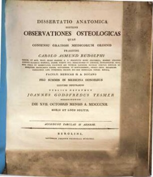 Diss. anat. sistens observationes osteologicas : cum 2 tab. aen.