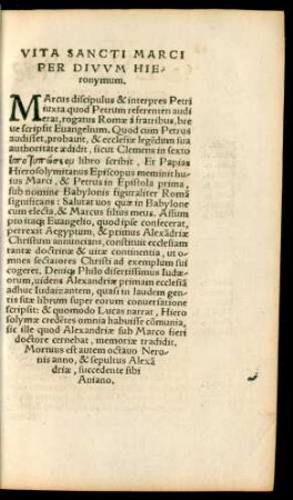Vita Sancti Marci Per Divum Hieronymum.
