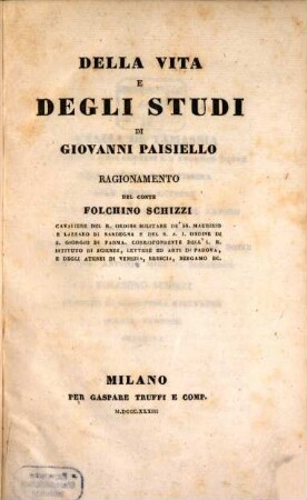 Della vita e degli studi di Giovanni Paisiello : ragionamento