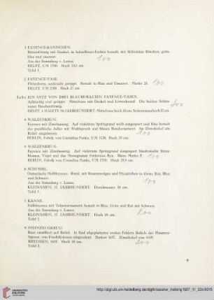I. Keramik: Steinzeug, Fayencen, Porzellan (Nr. 1-61a)