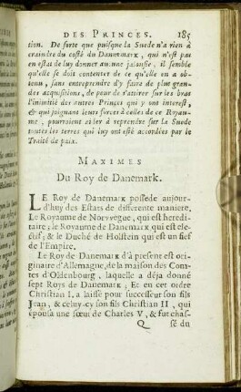 Maximes Du Roy de Danemark.