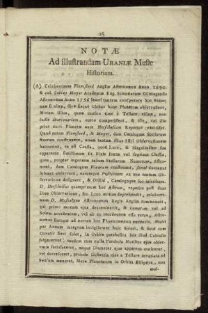 Notæ Ad illustrandam Uraniæ Musæ Historiam