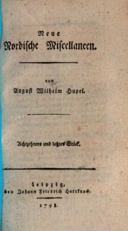 Neue nordische Miscellaneen. 18, 18. 1798