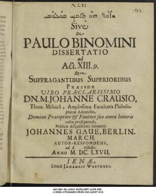 [...] Sive De Paulo Binomini Dissertatio ad Act. XIII. 9.