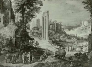 Blick auf das Forum Romanum mit den Säulen des Castor- und Pollux-Tempels und der Hadrianischen Basilika