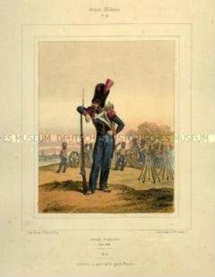 Uniformdarstellung, Gemeiner der Artillerie zu Fuß der Königlichen Garde, Königreich Frankreich, 1815/1830. Tafel Nr. 76 aus: Galerie Militaire.