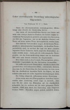 Ueber stereoskopische Darstellung mikroskopischer Gegenstände.