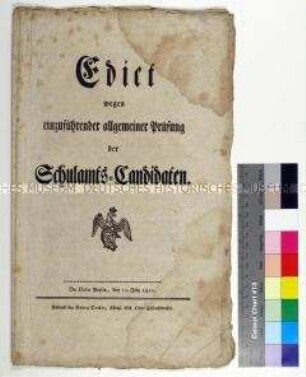 Edikt von Friedrich Wilhelm II. König von Preußen betreffend allgemeine Prüfung für Schulamtskandidaten