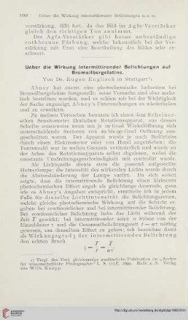 14: Ueber die Wirkung intermittirender Belichtungen auf Bromsilbergelatine