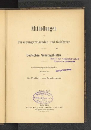 9.1896: Mitteilungen von Forschungsreisenden und Gelehrten aus den deutschen Schutzgebieten : mit Benutzung amtlicher Quellen