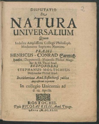 Disputatio De Natura Universalium