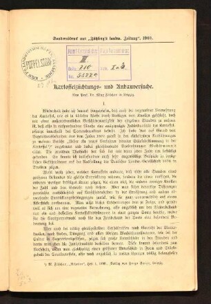 Kartoffelzüchtungs- und Anbauversuche