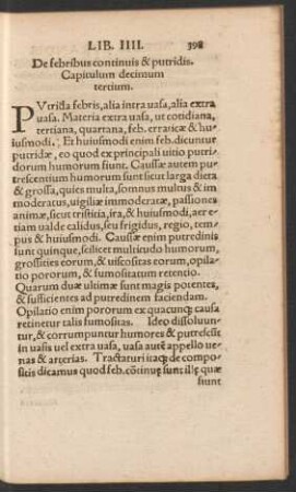 De febribus continuis & putridis. Capitulum decimum tertium.