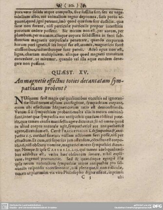 QUAEST. XV. An magnetis effectus toties decantatem sympathiam probent?