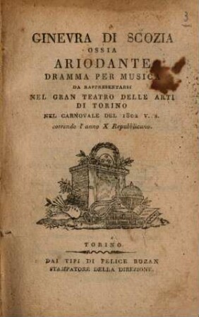 Ginevra di Scozia ossia Ariodante : Dramma per musica