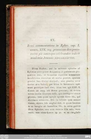 IX. Brevi commentatione in Ephes. cap. I. comm. XIX. seq. praemissa dies pentecostes pie sancteque celebrandos indicit academia Ienensis MDCCLXXVIII.