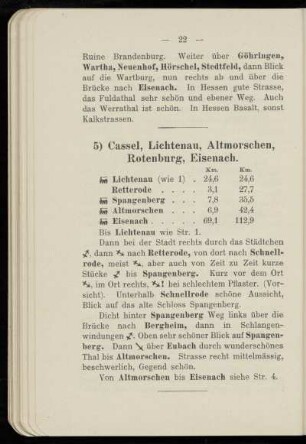 5) Cassel, Lichtenau, Altmorschen, Rotenburg, Eisenach
