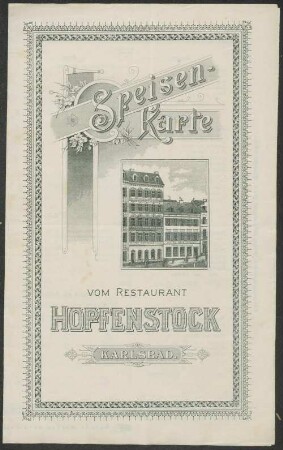 Speisen-Karte vom Restaurant Hopfenstock, Karlsbad
