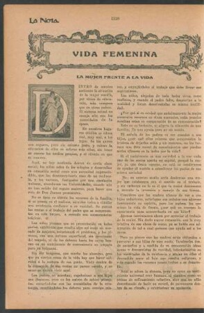 Vida femenina : La mujer frente a la vida