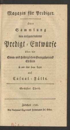 Fünfter Theil 1785: Magazin für Prediger