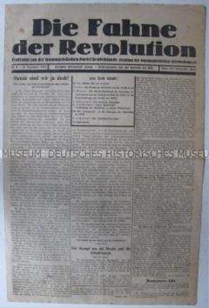 Wochenzeitung der KPD "Die Fahne der Revolution" mit scharfer Polemik gegen die Sozialdemokratie