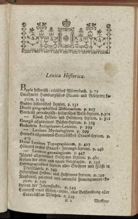 Lexica Historica. - Scripta Historico-Polit. generalia de Statibus Europeis.