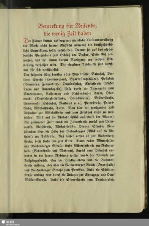 Bemerkung für Reisende, die wenig Zeit haben